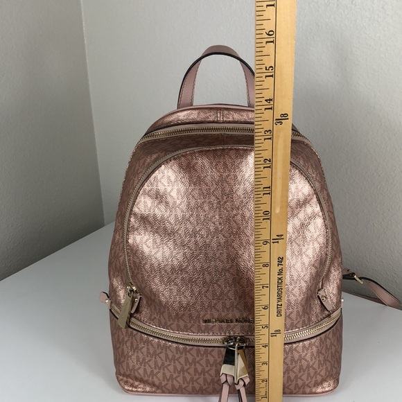 Michael Kors Backpack Women’s Bags Rose Gold MK Logo Print Foil Shimmer - Picture 9 of 17